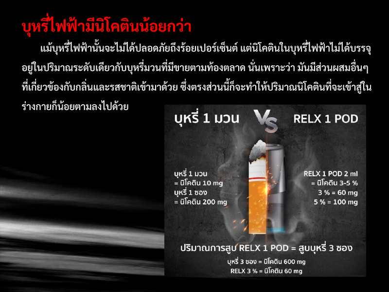 บุหรี่ไฟฟ้ามีนิโคตินน้อยกว่าบุหรี่่มวน